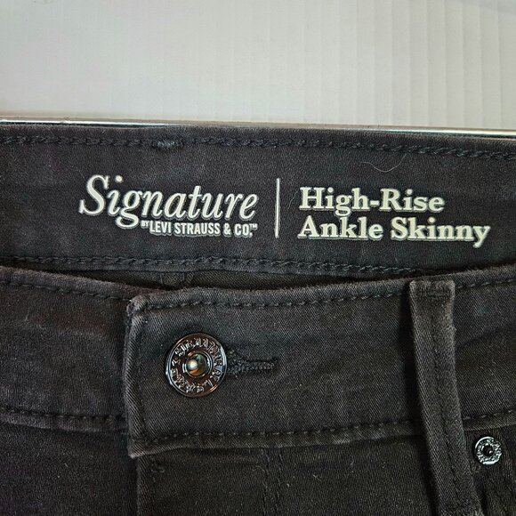 Levis Signature Levi Strauss High-Rise Ankle Skinny Jeans Black Womens Size 14 - Picture 2 of 8